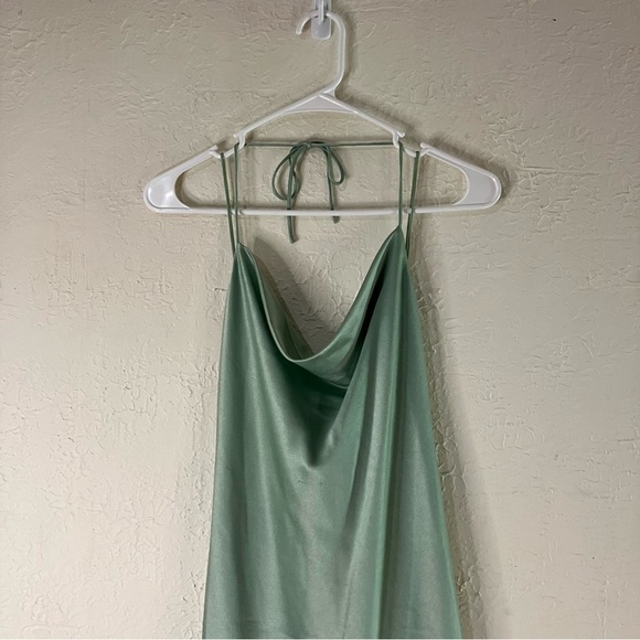Alice And Olivia Harmony Asymmetrical Slip Dress in Sage Green - Picture 3 of 12